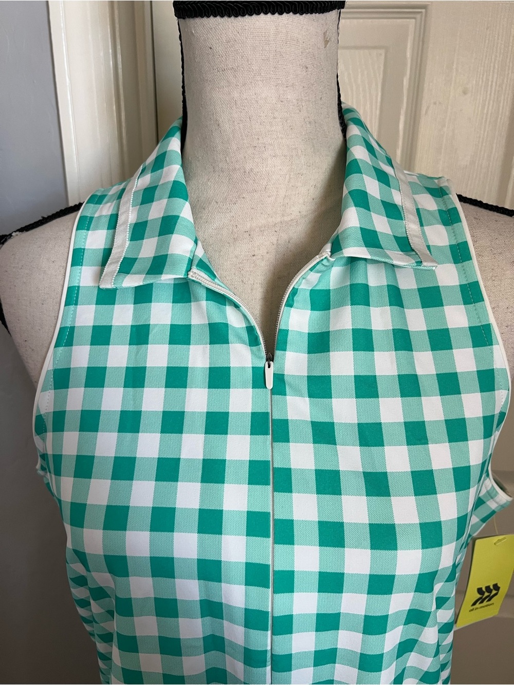All in Motion Green & White Gingham Sleeveless Collared Active Romper - Picture 2 of 8